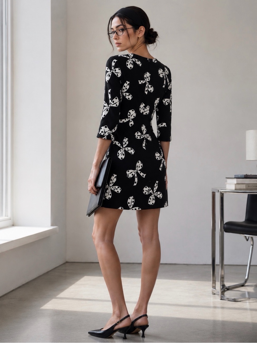 Vintage BANANA REPUBLIC Noir Ribbon Print Mini Dress - Picture 5 of 10